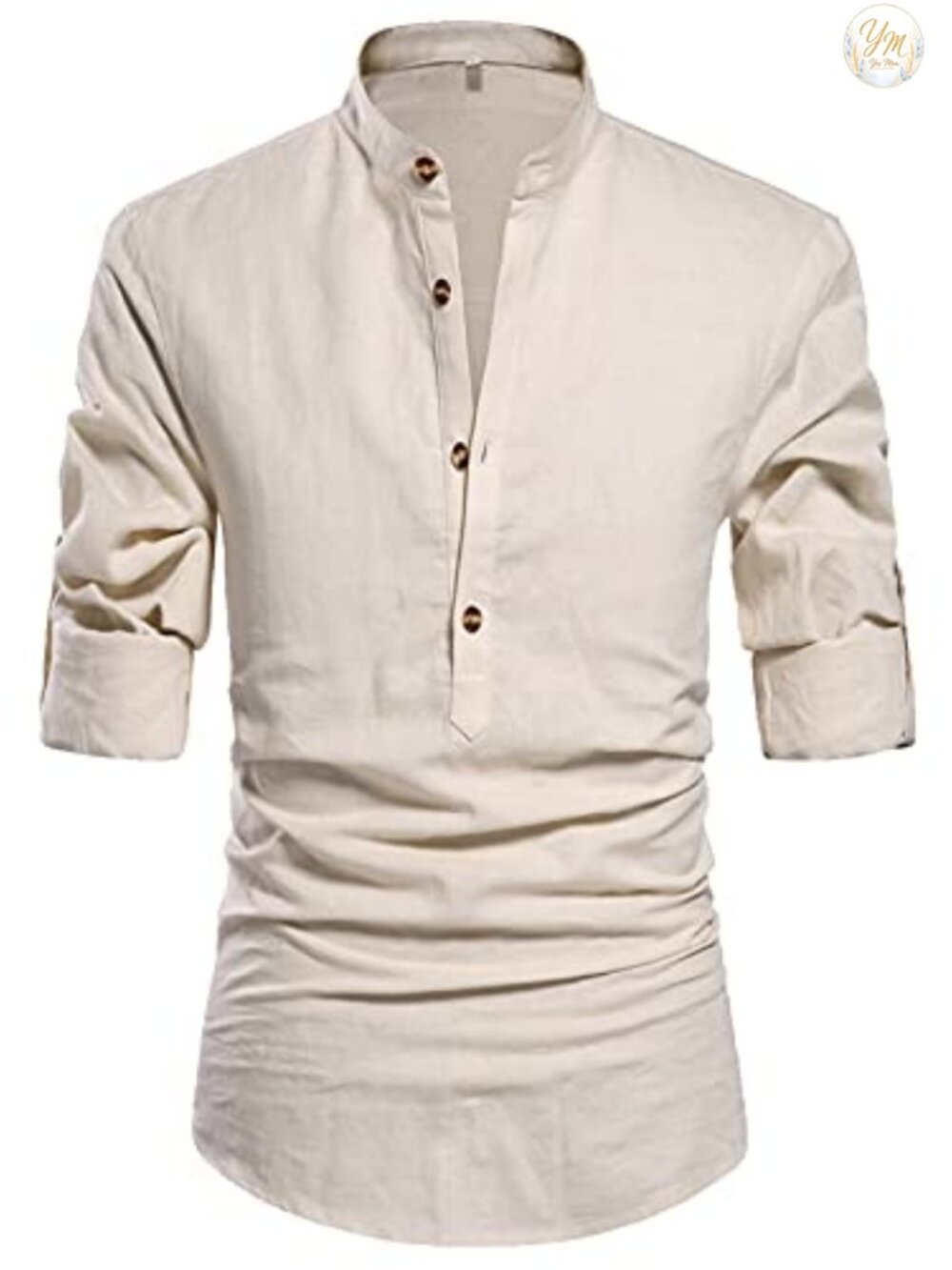 NITAGUT Men Henley Neck Long Sleeve Linen Shirt Casual Slim Fit Pullover